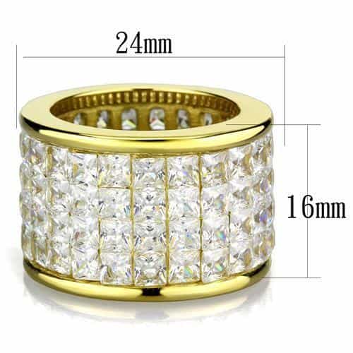 Stainless Steel Gold CZ Baguette Multi Row Channel Wide Ring view 2