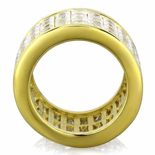 Stainless Steel Gold CZ Baguette Multi Row Channel Wide Ring view 3