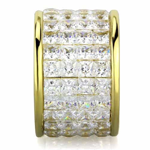 Stainless Steel Gold CZ Baguette Multi Row Channel Wide Ring view 4