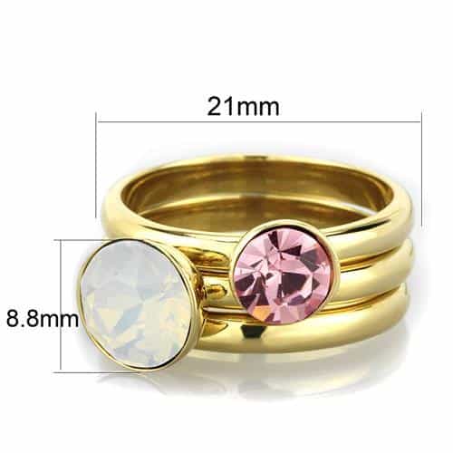 Stainless Steel Gold Pink Opal Crystal Stackable Set Ring view 6