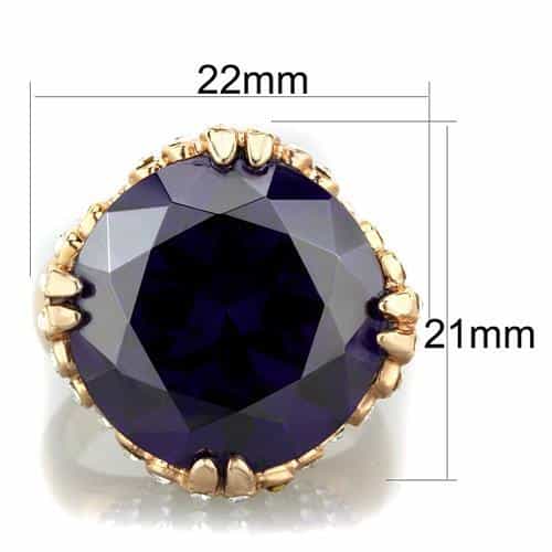 Stainless Steel Amethyst Oval Crown Rose Gold Ring view 2