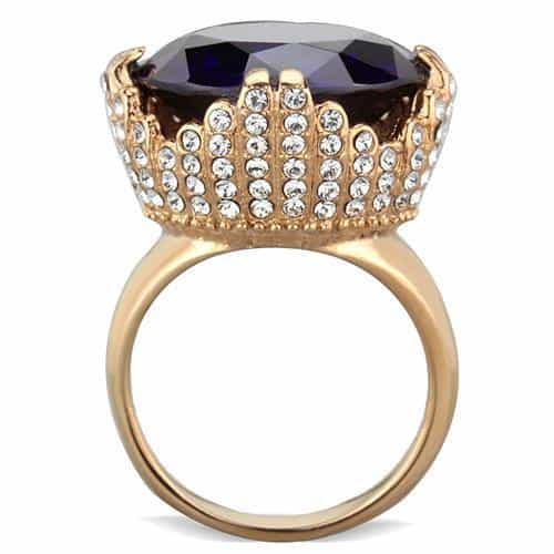 Stainless Steel Amethyst Oval Crown Rose Gold Ring view 3