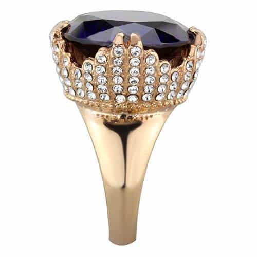 Stainless Steel Amethyst Oval Crown Rose Gold Ring view 8