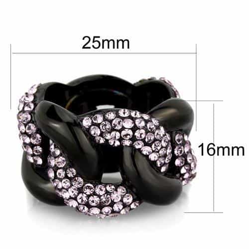 Stainless Steel Black IP Pink Crystal Chain Link Knot Ring view 2