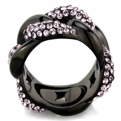 Stainless Steel Black IP Pink Crystal Chain Link Knot Ring view 7