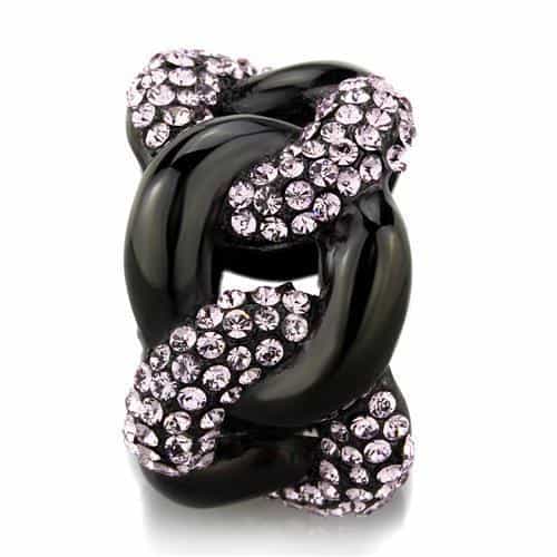 Stainless Steel Black IP Pink Crystal Chain Link Knot Ring view 8
