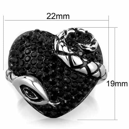 Stainless Steel Dark Black Crystal Pave Swirl Abstract Dome Ring view 6