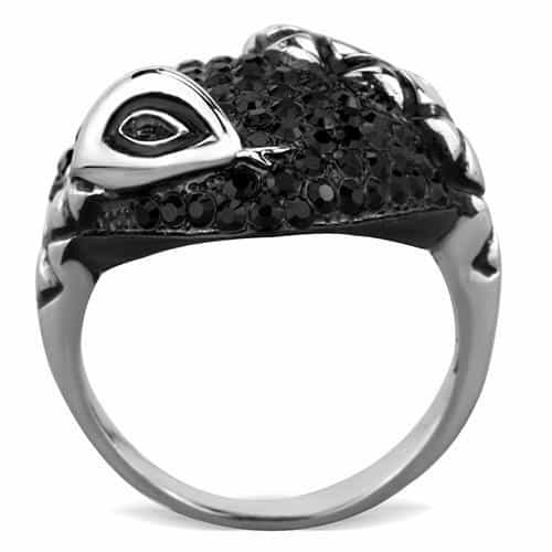 Stainless Steel Dark Black Crystal Pave Swirl Abstract Dome Ring view 7