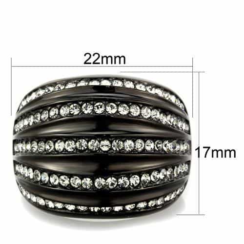 Stainless Steel Black IP Aqua Crystal Pave Diagonal Stripe Ring view 2