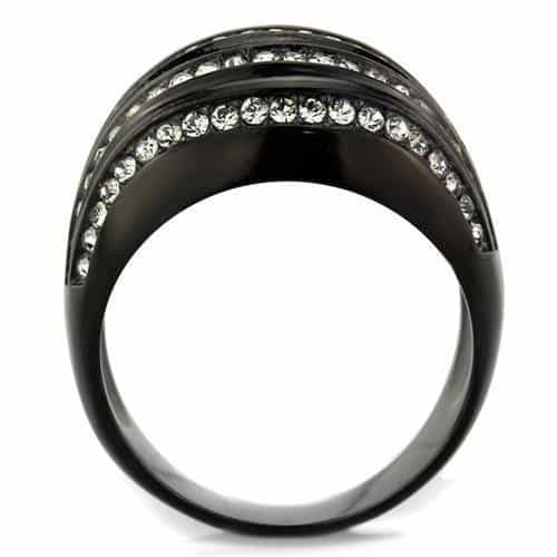 Stainless Steel Black IP Aqua Crystal Pave Diagonal Stripe Ring view 3