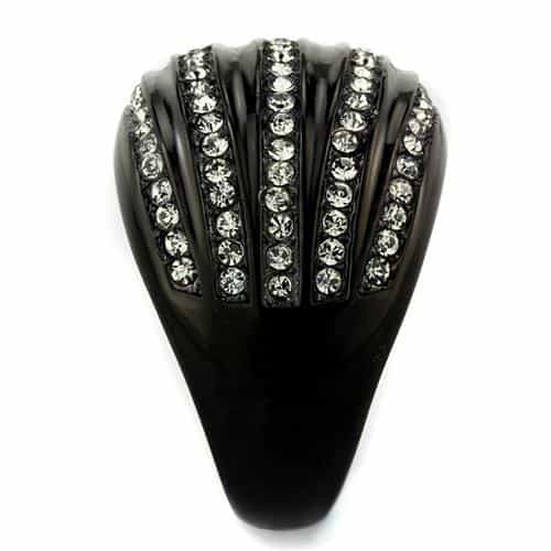 Stainless Steel Black IP Aqua Crystal Pave Diagonal Stripe Ring view 4