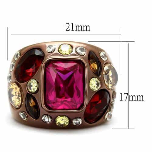 Stainless Steel Brown IP Multi Color Crystal Cluster Dome Ring view 6
