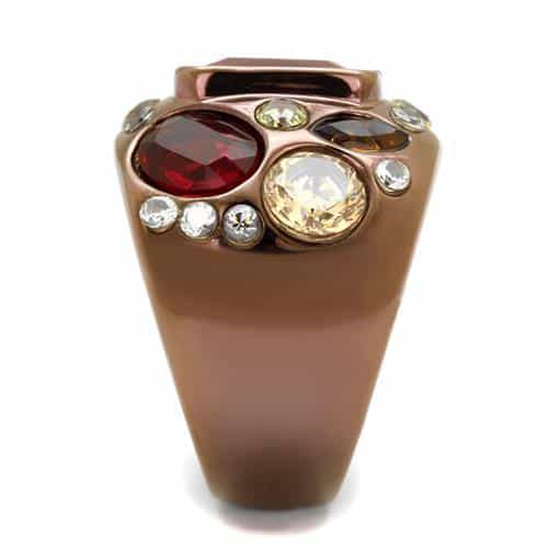 Stainless Steel Brown IP Multi Color Crystal Cluster Dome Ring view 4