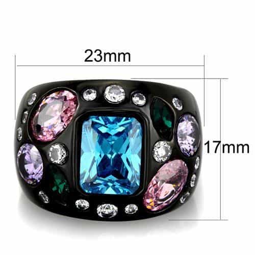 Stainless Steel Black IP Multi Color Crystal Cluster Dome Ring view 2