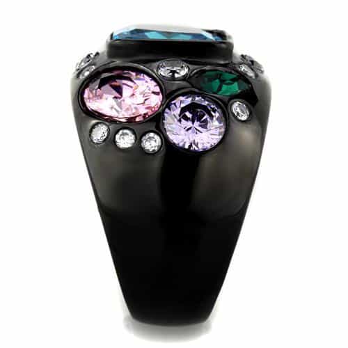 Stainless Steel Black IP Multi Color Crystal Cluster Dome Ring view 8