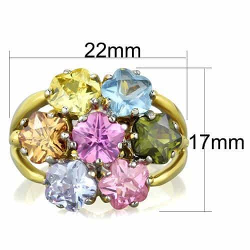 Stainless Steel Gold Multi Color Round Crystal Cluster Ring view 2