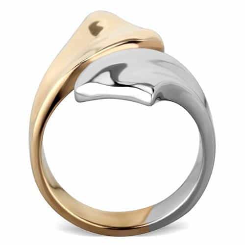 Stainless Steel Gold IP Sculpted Leaf Ring view 7