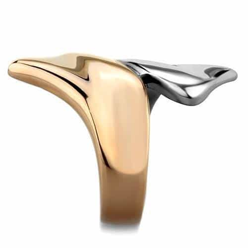 Stainless Steel Gold IP Sculpted Leaf Ring view 8