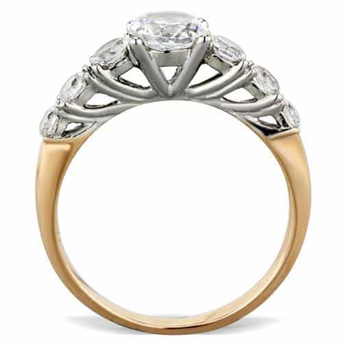 Stainless Steel Gold CZ Round Marquise Side Stones Ring view 7
