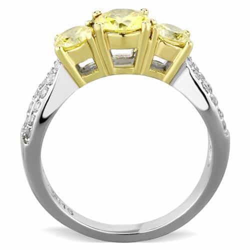 Stainless Steel Yellow Round CZ Three Stone Pave Ring view 3