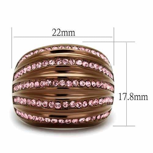 Stainless Steel Brown IP Pink Crystal Pave Diagonal Stripe Ring view 2