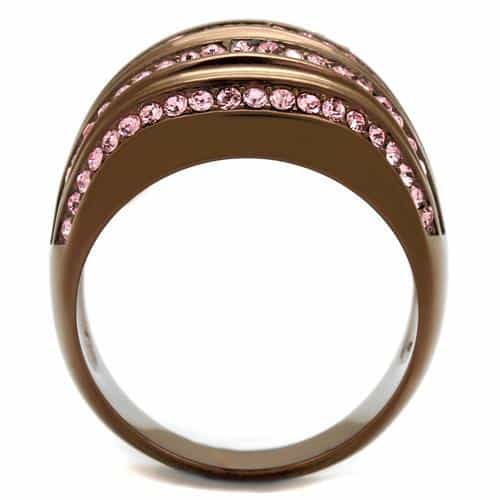 Stainless Steel Brown IP Pink Crystal Pave Diagonal Stripe Ring view 7