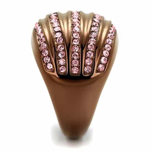 Stainless Steel Brown IP Pink Crystal Pave Diagonal Stripe Ring view 8