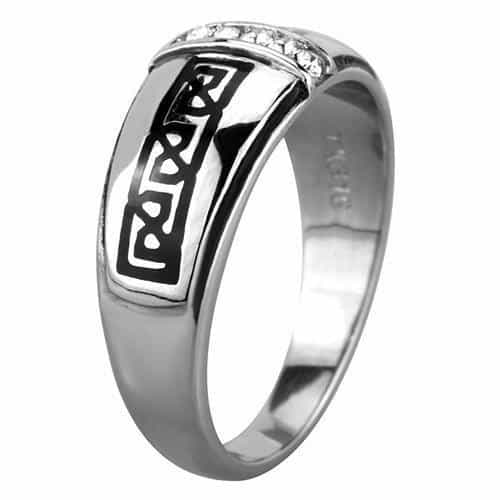 Stainless Steel Greek Key Meander Band Ring view 4