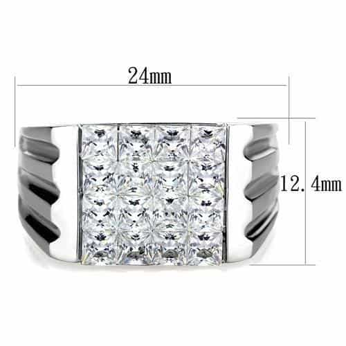 Stainless Steel CZ Princess Grid Large Mens Signet Ring view 2