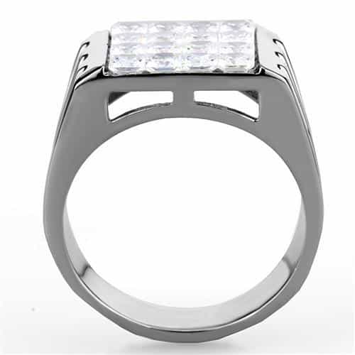 Stainless Steel CZ Princess Grid Large Mens Signet Ring view 3