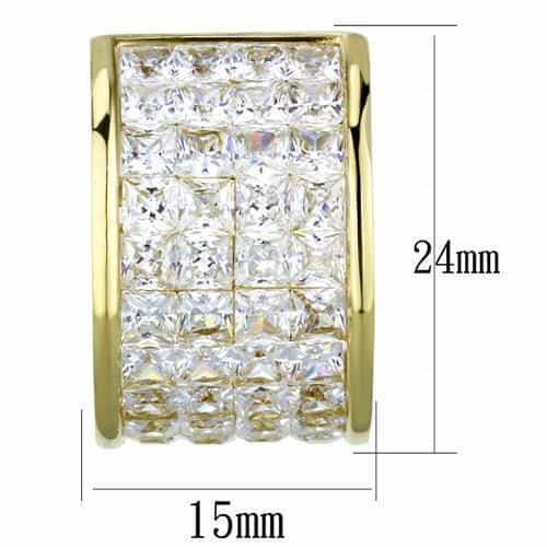 Stainless Steel CZ Princess Grid Huggie Hoop Earrings view 2
