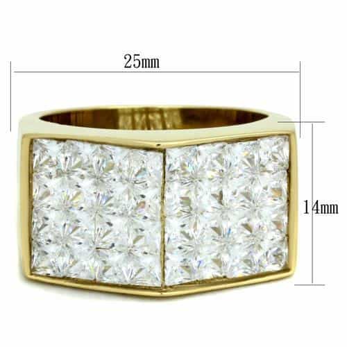 Stainless Steel Gold IP CZ Grid Signet Ring view 6