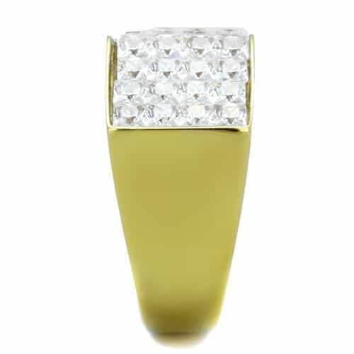 Stainless Steel Gold IP CZ Grid Signet Ring view 8