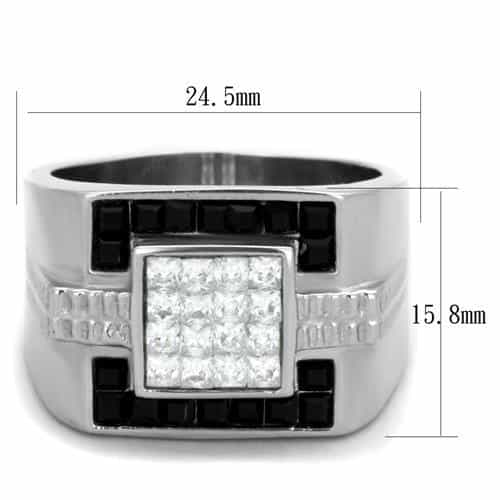 Stainless Steel CZ Princess Black Onyx Baguette Mens Signet Ring view 6