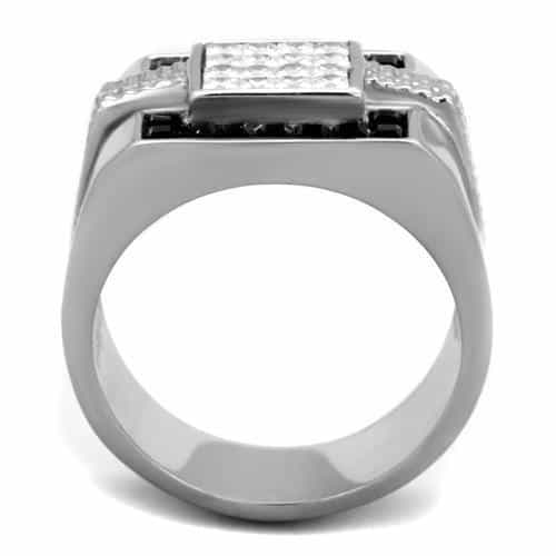 Stainless Steel CZ Princess Black Onyx Baguette Mens Signet Ring view 3