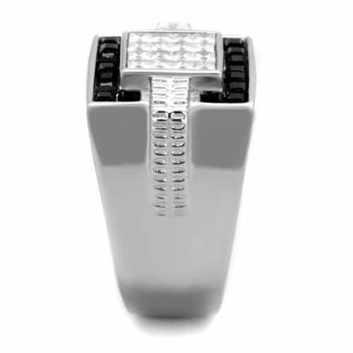 Stainless Steel CZ Princess Black Onyx Baguette Mens Signet Ring view 8