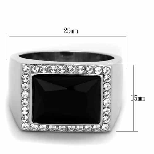 Stainless Steel Onyx CZ Square Signet Ring view 2