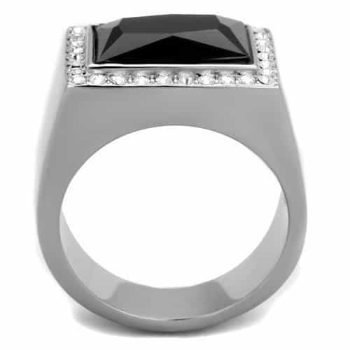 Stainless Steel Onyx CZ Square Signet Ring view 3