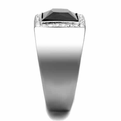 Stainless Steel Onyx CZ Square Signet Ring view 4