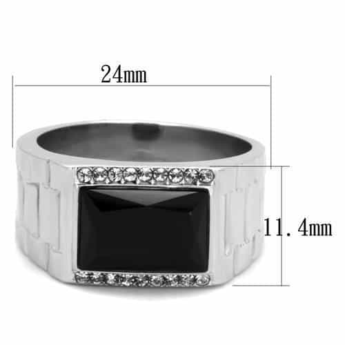 Stainless Steel Onyx CZ Rectangle Signet Ring view 2