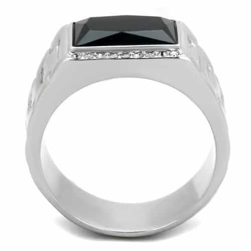 Stainless Steel Onyx CZ Rectangle Signet Ring view 3