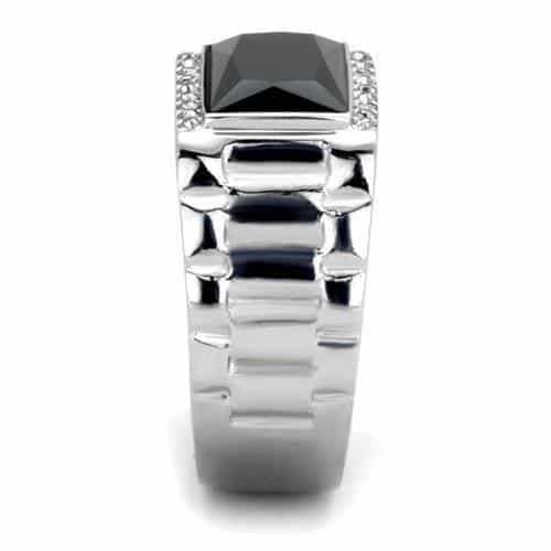 Stainless Steel Onyx CZ Rectangle Signet Ring view 8