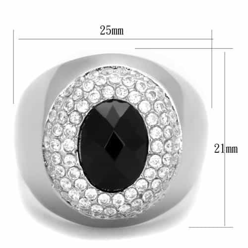 Stainless Steel Black Onyx Round CZ Pave Dome Mens Ring view 2