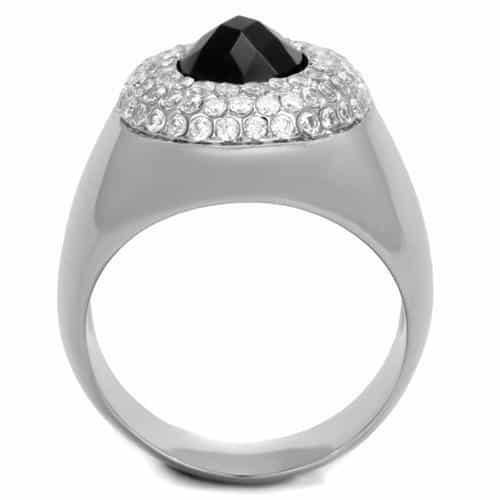 Stainless Steel Black Onyx Round CZ Pave Dome Mens Ring view 3