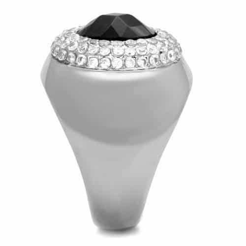 Stainless Steel Black Onyx Round CZ Pave Dome Mens Ring view 8