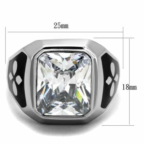 Stainless Steel CZ Emerald Cut Black Enamel Sides Mens Ring view 6