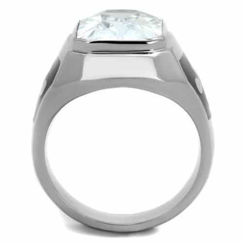 Stainless Steel CZ Emerald Cut Black Enamel Sides Mens Ring view 7