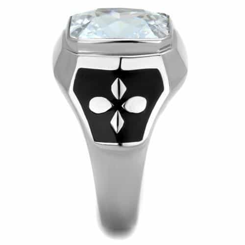 Stainless Steel CZ Emerald Cut Black Enamel Sides Mens Ring view 4