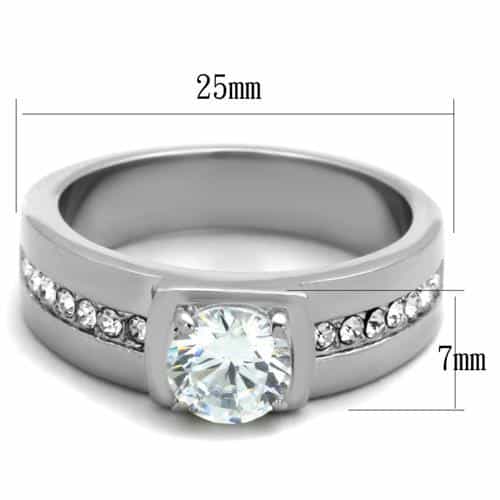 Stainless Steel CZ Round Solitaire Pave Channel Sides Ring view 2
