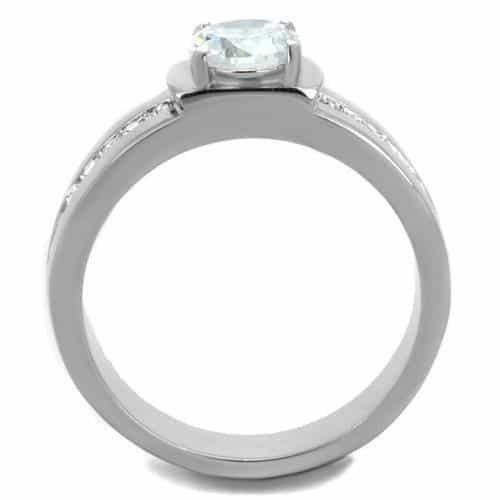 Stainless Steel CZ Round Solitaire Pave Channel Sides Ring view 7